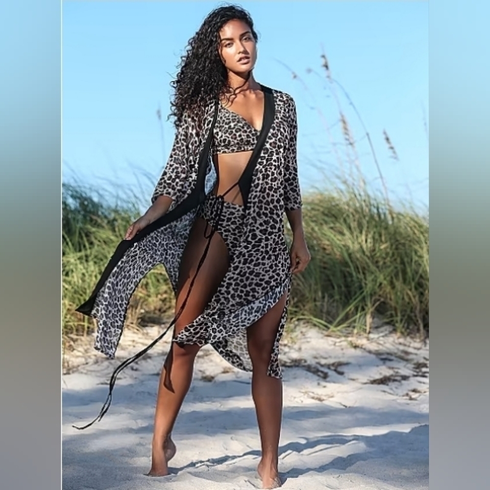 LEOPARD-PRINT KIMONO COVERUP - NY&C SWIMWEAR